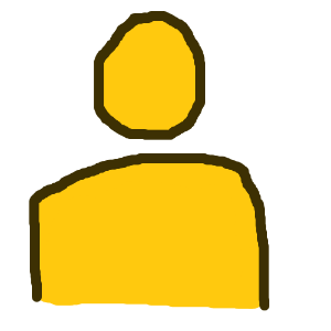 The head and torso of an abstract yellow person.